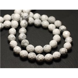 5pc - Perles Pierre - Howlite Boules Facettées 8mm blanc gris - 4558550015952