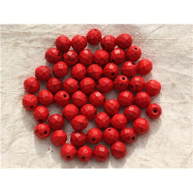 10pc - Perles Turquoise synthèse Boules Facettées 8mm Rouge  4558550016140