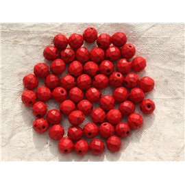 10pc - Bolas de perlas sintéticas de turquesa facetadas 8 mm Rojo 4558550016140