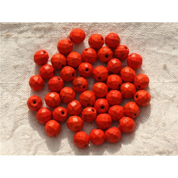 10pc - Perles Turquoise synthèse Boules Facettées 8mm Orange  4558550016171