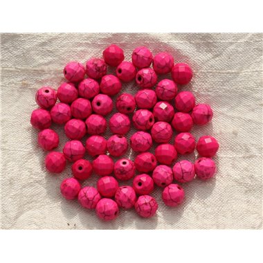 10pc - Perles Turquoise synthèse Boules Facettées 8mm Rose  4558550016188