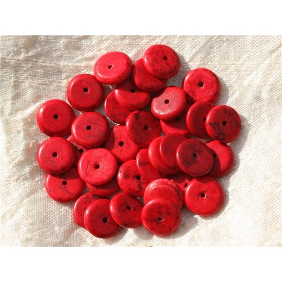 20pc - Perles Turquoise synthèse Rondelles 12 x 2-3mm Rouge   4558550016201