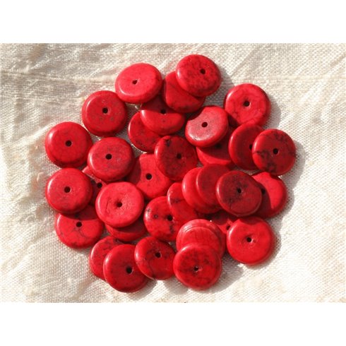 20pc - Perles Turquoise synthèse Rondelles 12 x 2-3mm Rouge   4558550016201