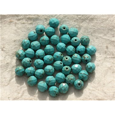 10pc - Perles Turquoise synthèse Boules Facettées 8mm Bleu Turquoise  4558550016256