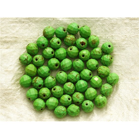 10pc - Perles Turquoise synthèse Boules Facettées 8mm Vert  4558550016317