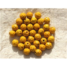10pc - Synthetic Turquoise Beads Faceted Balls 8mm Yellow 4558550016331