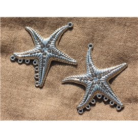 2pc - Large Bead 65mm Silver Metal Star Connector 4558550016409 