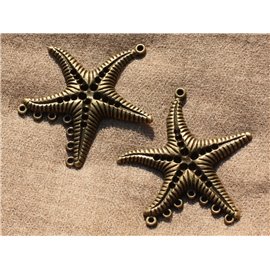 2 piezas - Conector de cuentas grandes Estrella Metal Bronce 65 mm 4558550016416 