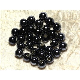 10pc - Perles Porcelaine Céramique Boules 8mm Noir bleu nuit irisé - 4558550016669