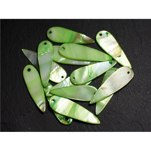 10pc - Breloques Pendentifs Nacre Gouttes 35mm Vert anis   4558550016676