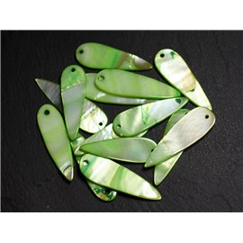 10pc - Mother of Pearl Pendant Charms 35mm Lime Green 4558550016676