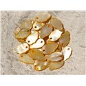 10pc - Breloques Pendentifs Nacre Feuilles ou Ailes 16mm Jaune   4558550016706