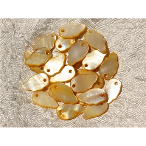 10pc - Breloques Pendentifs Nacre Feuilles ou Ailes 16mm Jaune   4558550016706