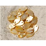 10pc - Breloques Pendentifs Nacre Feuilles ou Ailes 16mm Jaune   4558550016706