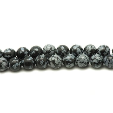 10pc - Perles Pierre - Obsidienne Flocon de neige Mouchetée Boules 8mm Noir Gris - 4558550016744
