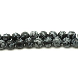 10pc - Perline di pietra - Palline di ossidiana con fiocchi di neve puntinate 8mm 4558550016744 