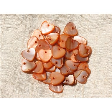 10pc - Breloques Pendentifs Nacre Coeurs 11mm Orange   4558550016782