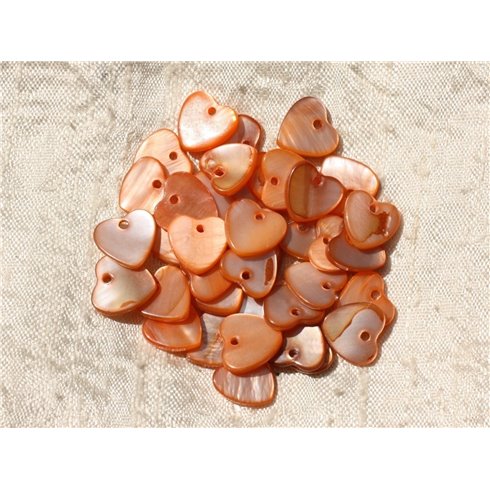 10pc - Breloques Pendentifs Nacre Coeurs 11mm Orange   4558550016782