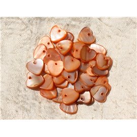 10pc - Mother of Pearl Pendants Charms Hearts 11mm Orange 4558550016782