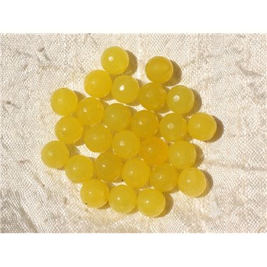 10pc - Perles de Pierre - Jade Boules Facettées 8mm Jaune Citron - 4558550016812