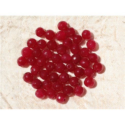 20pc - Perles de Pierre - Jade Boules Facettées 6mm Rose Framboise -  4558550016829 