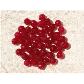 20pc - Perline di pietra - Sfere sfaccettate di giada 6mm Rosa lampone - 4558550016829 