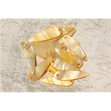 10pc - Breloques Pendentifs Nacre Gouttes 35mm Jaune   4558550016836