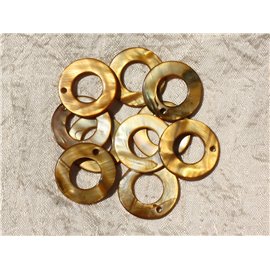 10pc - Colgantes de nácar Círculos con dijes 25 mm Marrón dorado 4558550016867