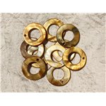 10pc - Breloques Pendentifs Nacre Cercles 25mm Marron Doré   4558550016867