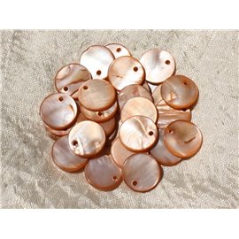 10pc - Orange Mother of Pearl Pendants Charms Round 15mm 4558550017055