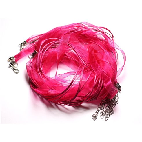 10pc - Colliers Tours de cou Organza et Coton 47cm Rose Fuchsia -  4558550018663 