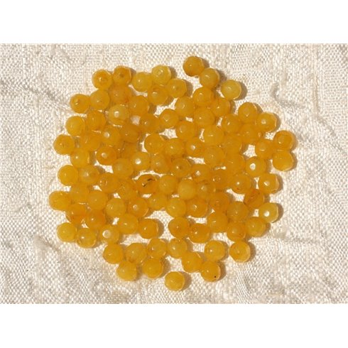 20pc - Perles Pierre - Jade Boules Facettées 4mm Jaune Moutarde - 4558550017154