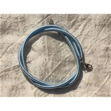 1pc - Collier Tour de cou Soie 3mm Bleu Ciel 46cm   4558550017161 