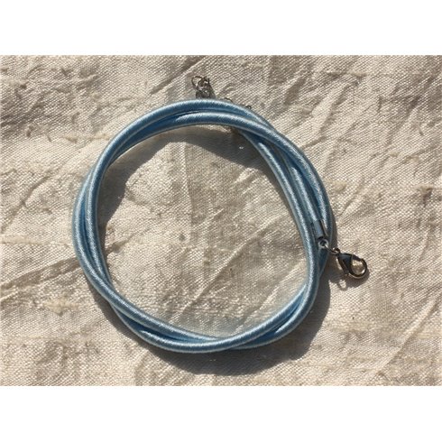 1pc - Collier Tour de cou Soie 3mm Bleu Ciel 46cm   4558550017161 