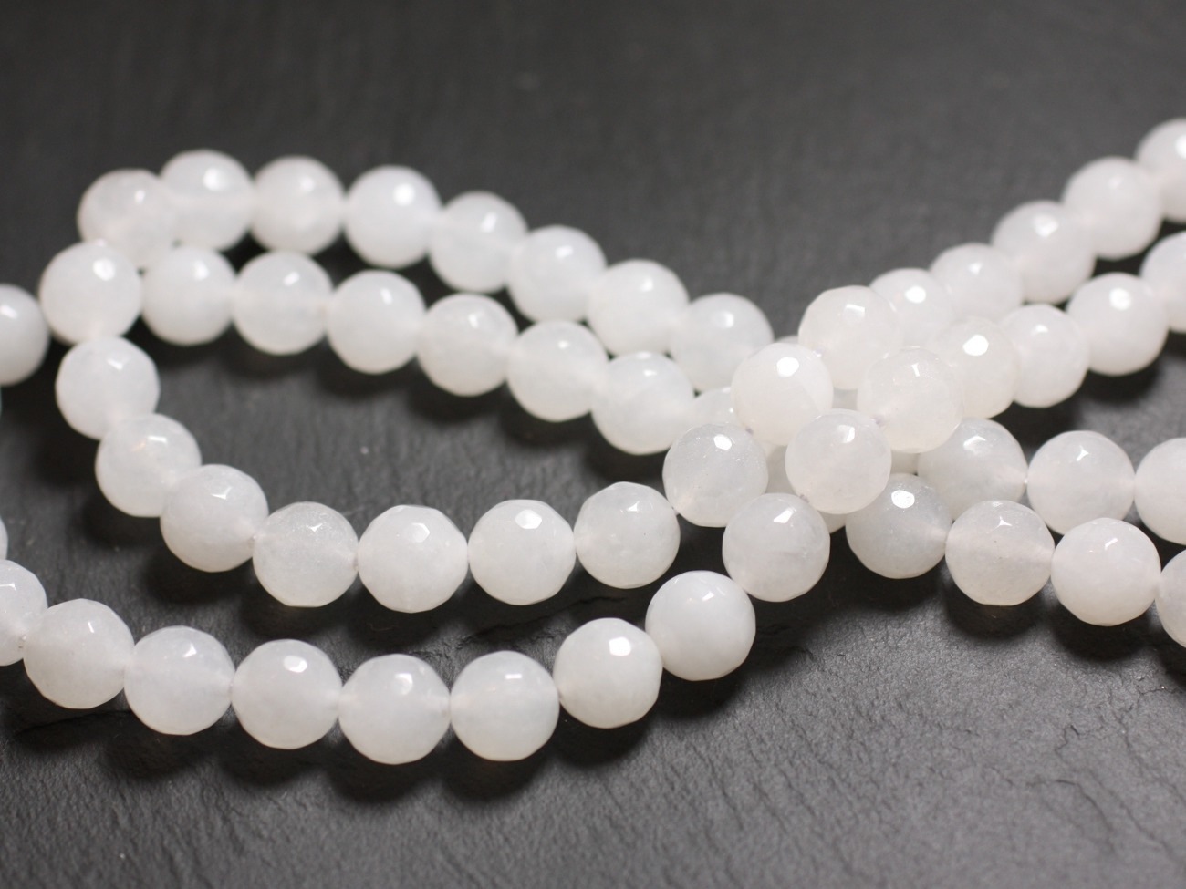 20pc - Perles de Pierre - Jade Boules Facettées 6mm Blanc Transparent -  4558550017260 