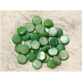 20pc - Perles Coquillage Nacre Palets Ronds plats 9-10mm Vert - 4558550017277
