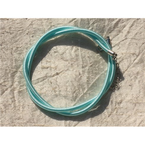 1pc - Collier Tour de cou 46cm Tissu Satin Soie Rond 3mm Bleu Ciel Turquoise - 4558550017284