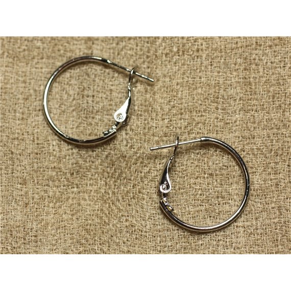 2 Paires - Boucles Oreilles Métal Argenté Rhodium Créoles 20mm   4558550017321