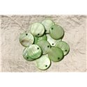 10pc - Breloques Pendentifs Nacre Ronds 20mm Vert   4558550017352