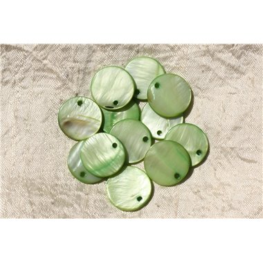 10pc - Breloques Pendentifs Nacre Ronds 20mm Vert   4558550017352