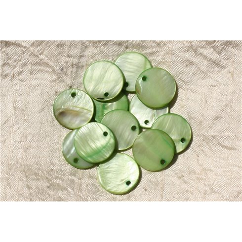 10pc - Breloques Pendentifs Nacre Ronds 20mm Vert Pomme Anis - 4558550017352