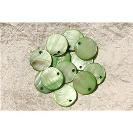 10pc - Breloques Pendentifs Nacre Ronds 20mm Vert Pomme Anis - 4558550017352