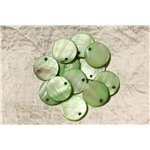 10pc - Breloques Pendentifs Nacre Ronds 20mm Vert Pomme Anis - 4558550017352