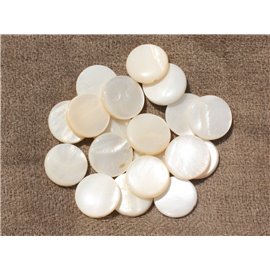 10pc - Perles Coquillage Nacre naturelle Ronds Palets 15mm Blanc irisé - 4558550017475