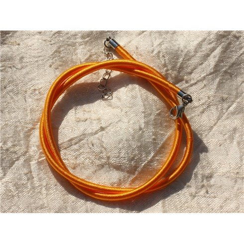 1pc - Collier Tour de cou Soie 3mm Jaune Orange Safran   4558550017574 