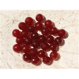 10pc - Stone Beads - Jade Faceted Balls 8mm Bordeaux Red - 4558550017673 