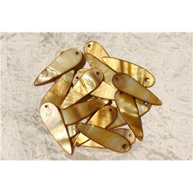 10pc - Breloques Pendentifs Nacre Gouttes 35mm Bronze Doré   4558550017741