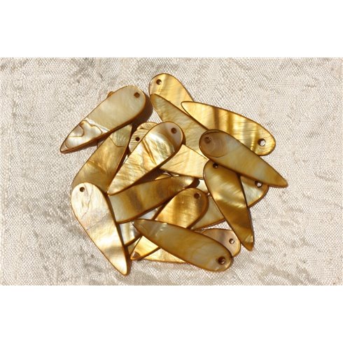 10pc - Breloques Pendentifs Nacre Gouttes 35mm Bronze Doré   4558550017741