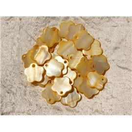 10pc - Mother of Pearl Flower Pendants Charms 15mm Yellow 4558550017833