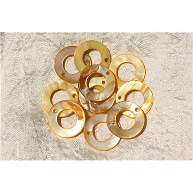 10pc - Perles Breloques Pendentifs Nacre Donuts Cercles 25mm jaune - 4558550017864